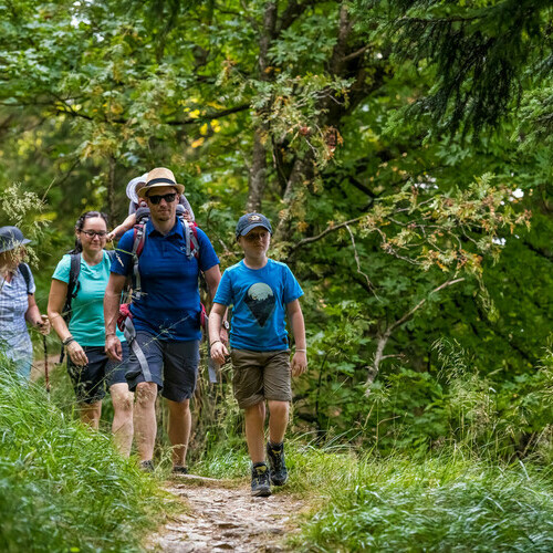 Familie auf einem Wanderweg in Wieden Familie auf einem Wanderweg in Wieden