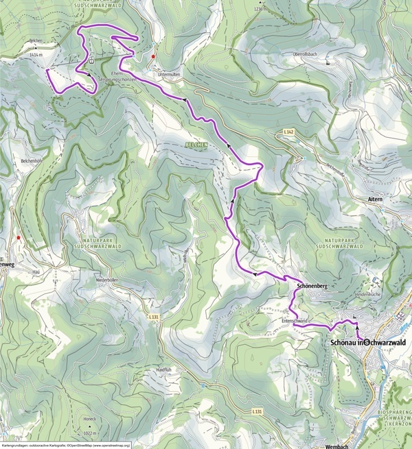 Der Streckenverlauf des Belchen Berglaufes Der Streckenverlauf des Belchen Berglaufes